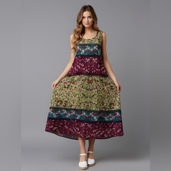 Boho Cotton Floral Side Split Dress - Picture 3 of 6